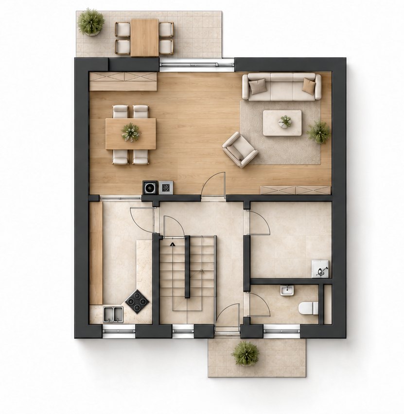 Půdorys přízemí – řadový dům 4+kk, Rezidence Hostouň